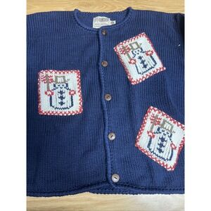 Vintage Rev Wear Women's Small/medium Navy‎ Blue Cardigan Sweater With Snowmen